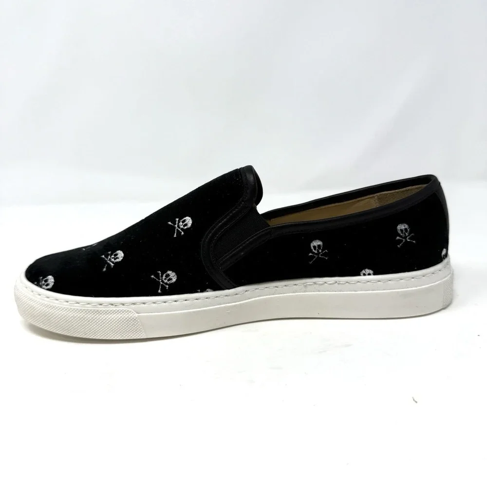 Jon Josef Bari Sneaker Loafer‎ Slip-on Shoe Black Velvet Skull & Crossbones 38 8